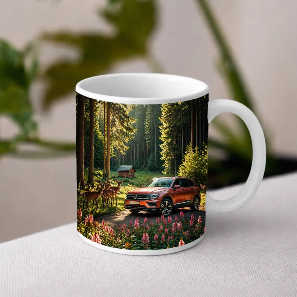 Volkswagen Touareg Orange SUV Forest Deer – Mugs