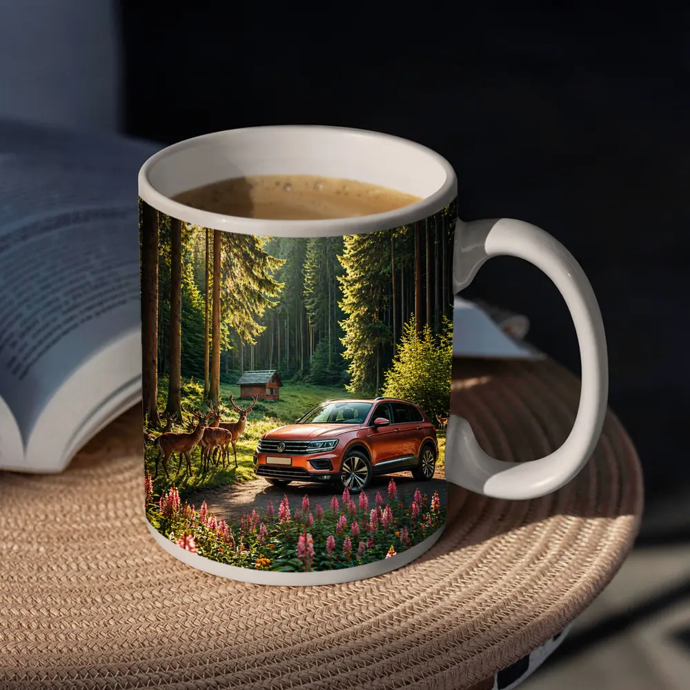 Volkswagen Touareg Orange SUV Forest Deer – Mugs