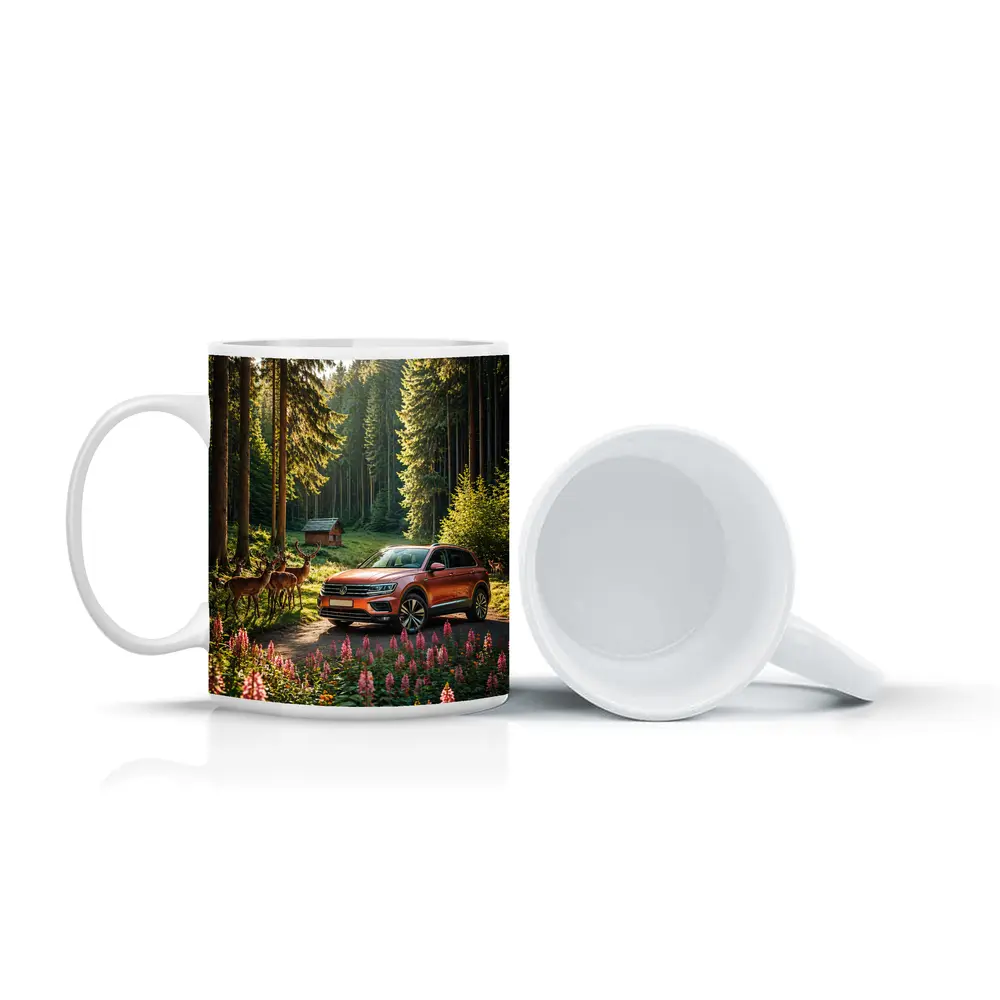 Volkswagen Touareg Orange SUV Forest Deer – Mugs