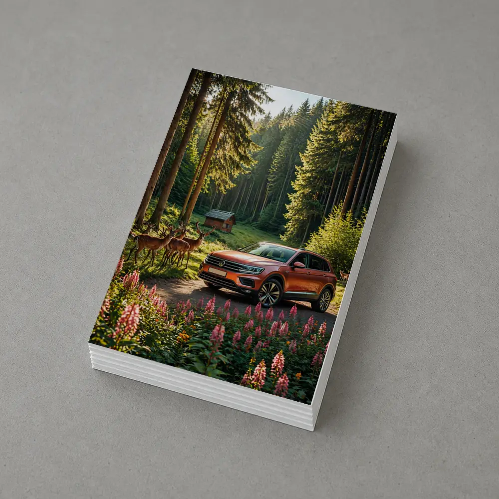Volkswagen Touareg Orange SUV Forest Deer – Postcards