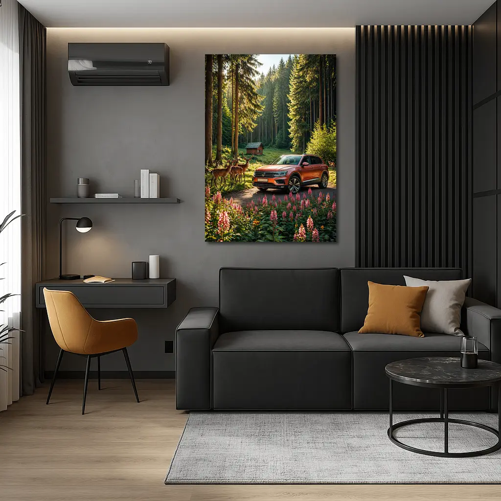 Volkswagen Touareg Orange SUV Forest Deer – Wall Art
