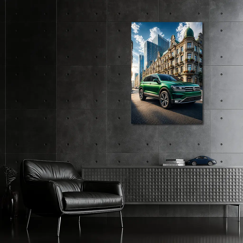 Volkswagen Tiguan Green SUV City Street – Wall Art