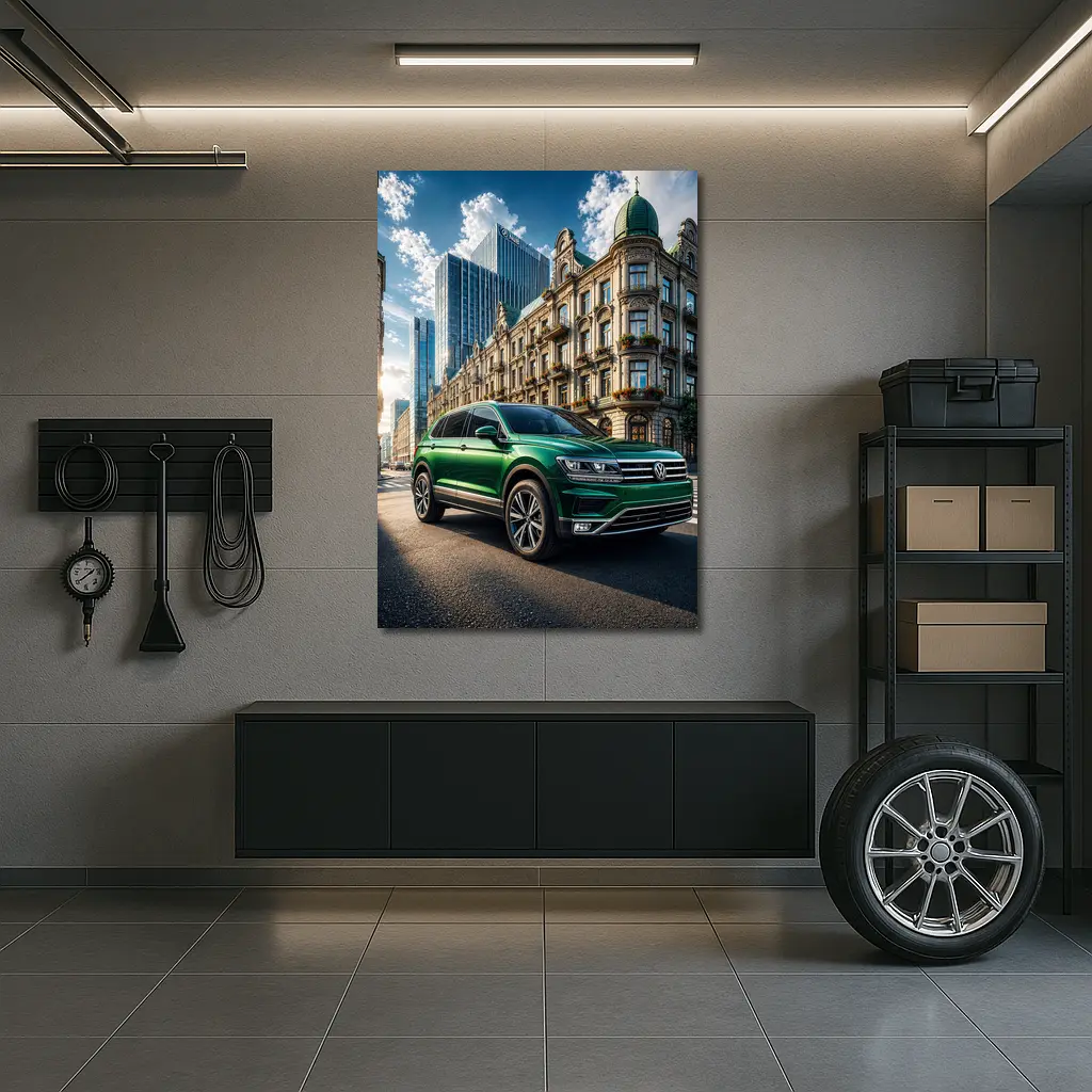 Volkswagen Tiguan Green SUV City Street – Wall Art