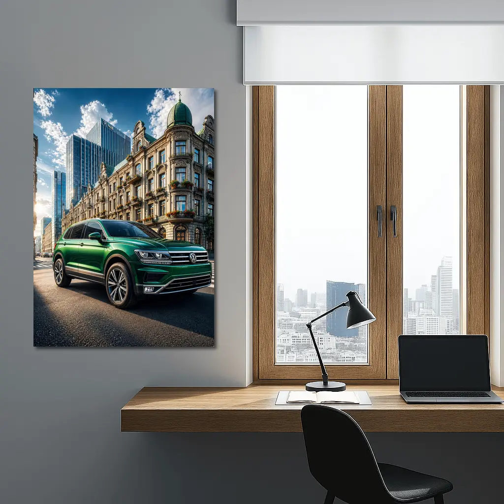 Volkswagen Tiguan Green SUV City Street – Wall Art