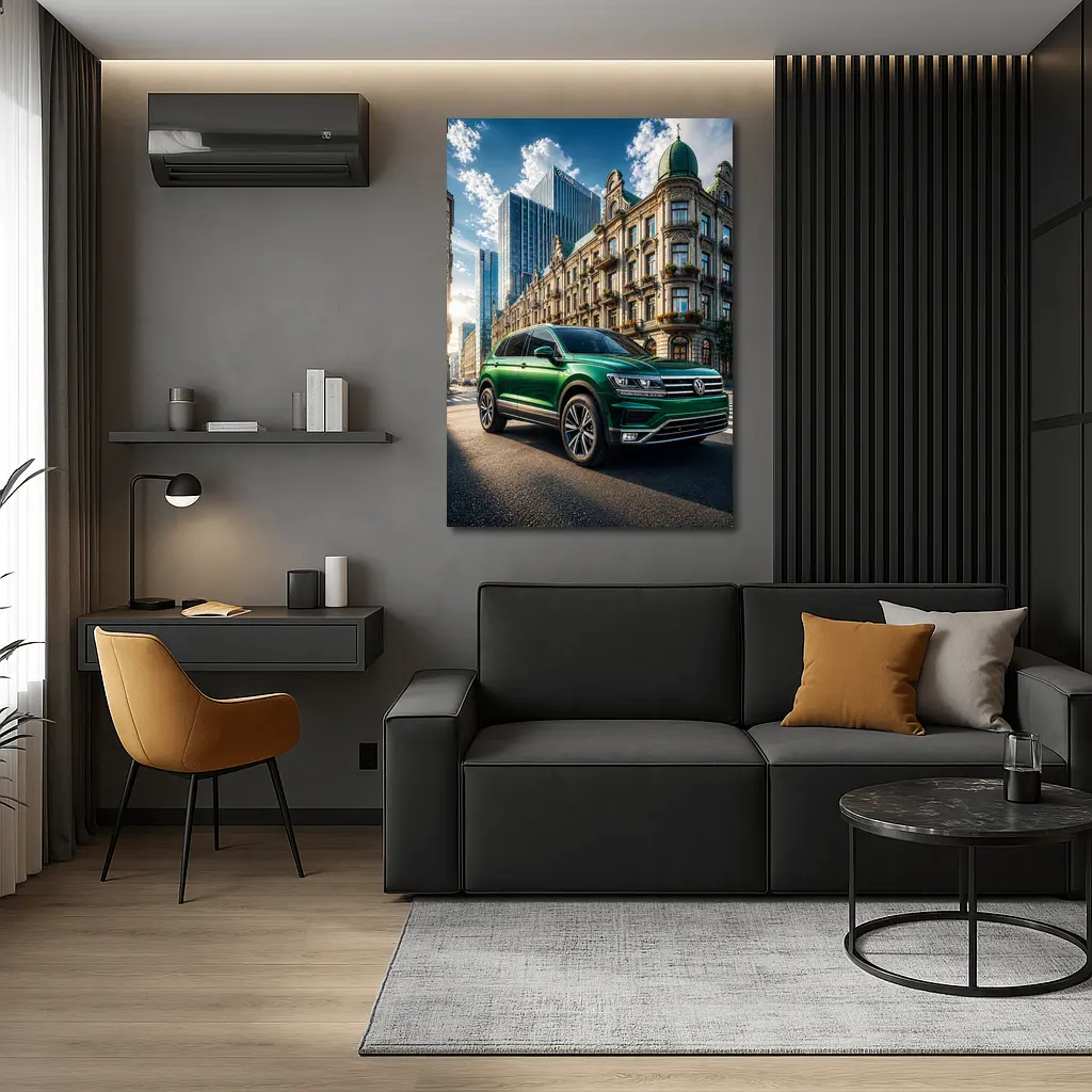 Volkswagen Tiguan Green SUV City Street – Wall Art