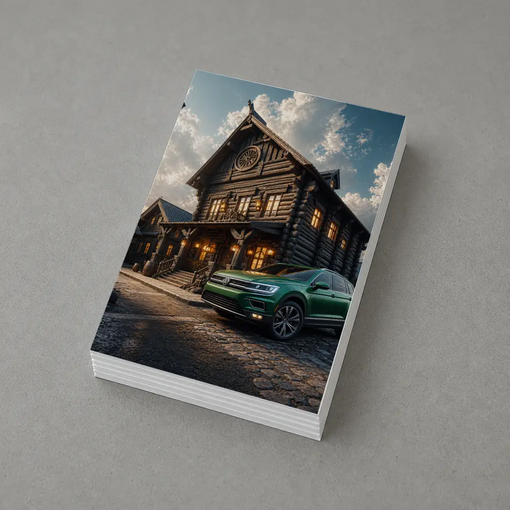 Volkswagen Tiguan Green SUV Rustic Lodge – Postcards