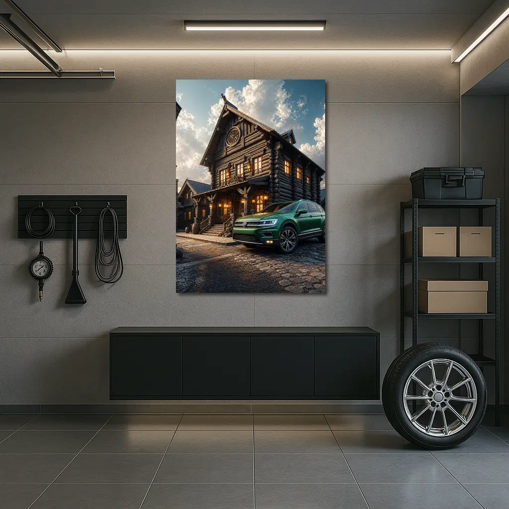Volkswagen Tiguan Green SUV Rustic Lodge – Wall Art