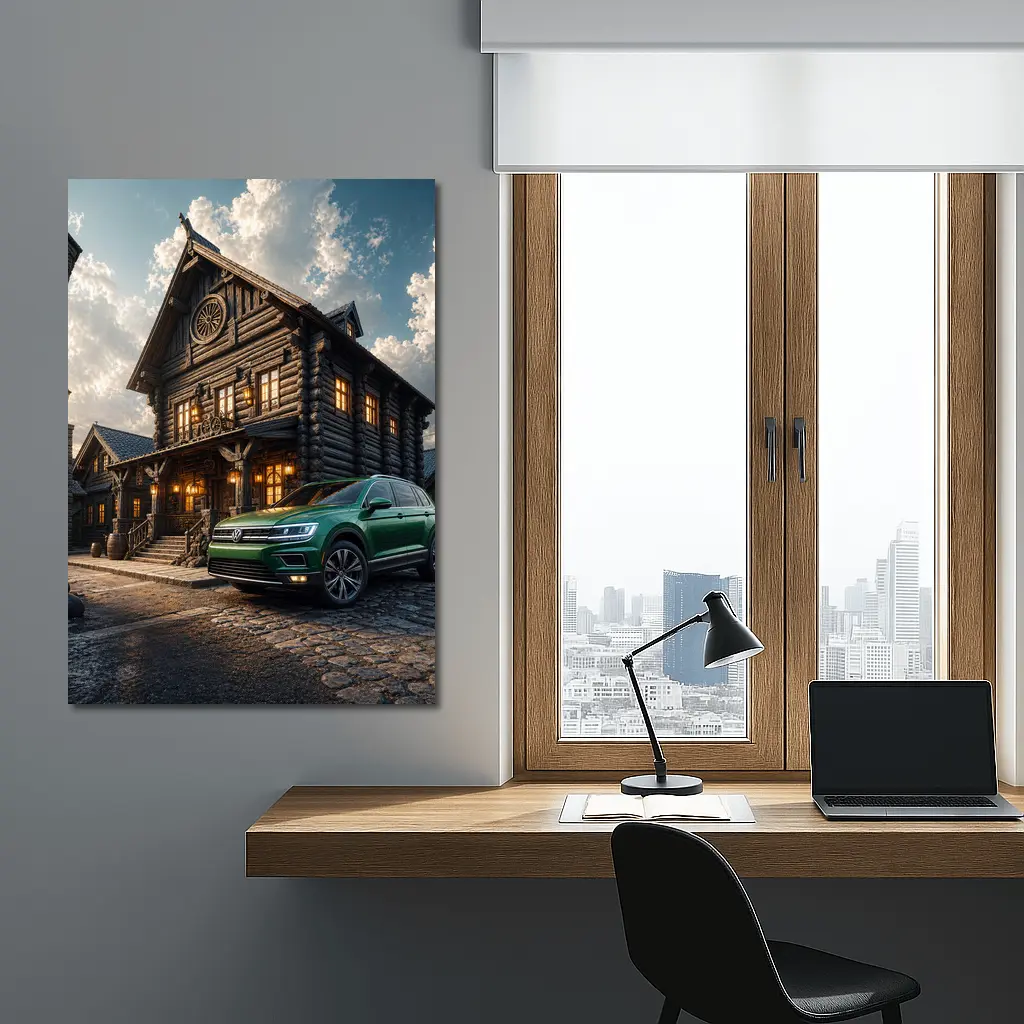 Volkswagen Tiguan Green SUV Rustic Lodge – Wall Art