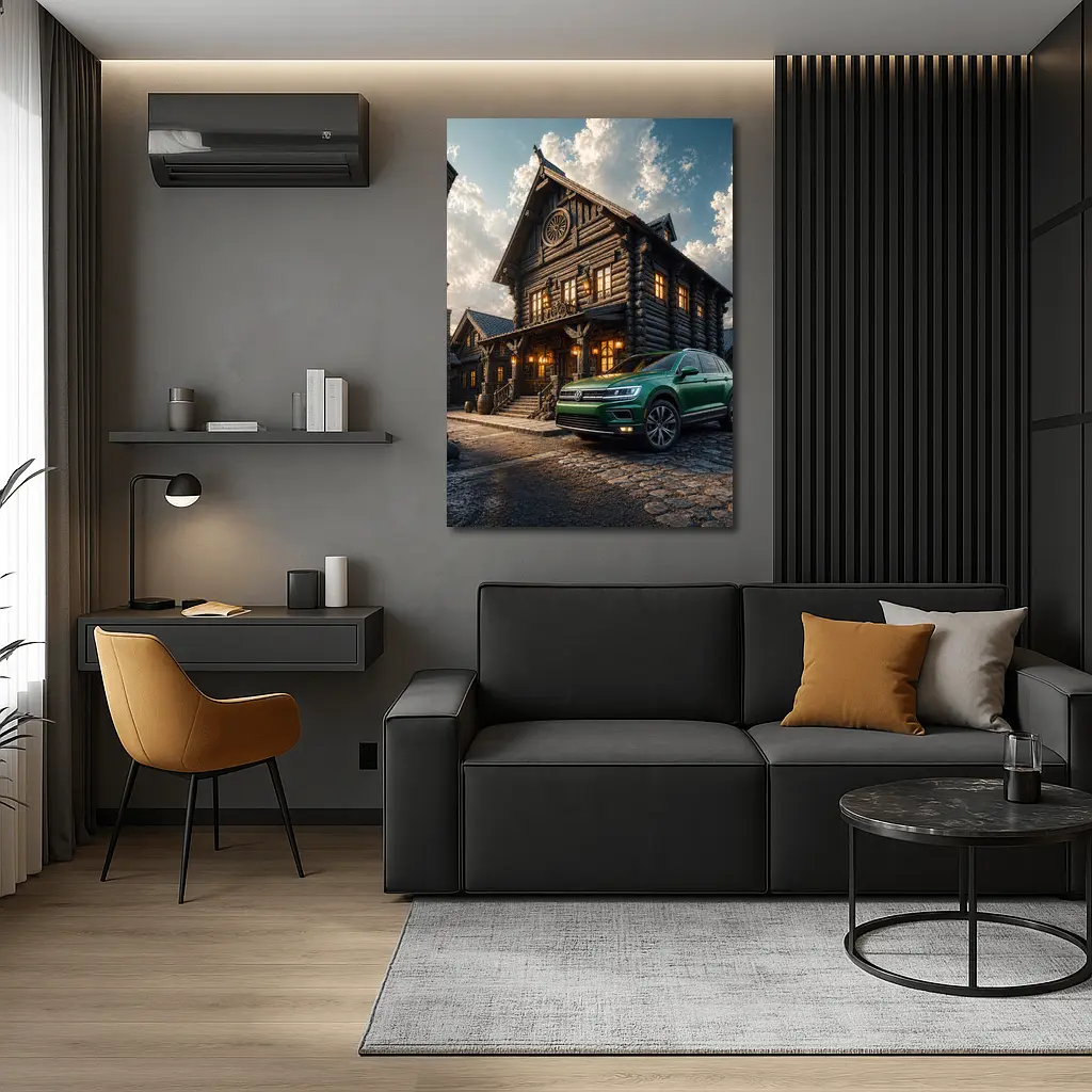 Volkswagen Tiguan Green SUV Rustic Lodge – Wall Art