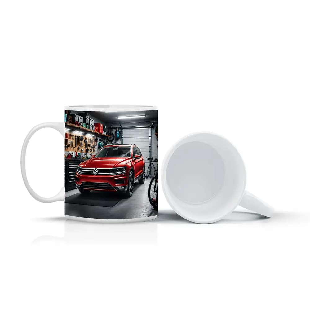 Volkswagen Tiguan Red SUV Garage Scene – Mugs