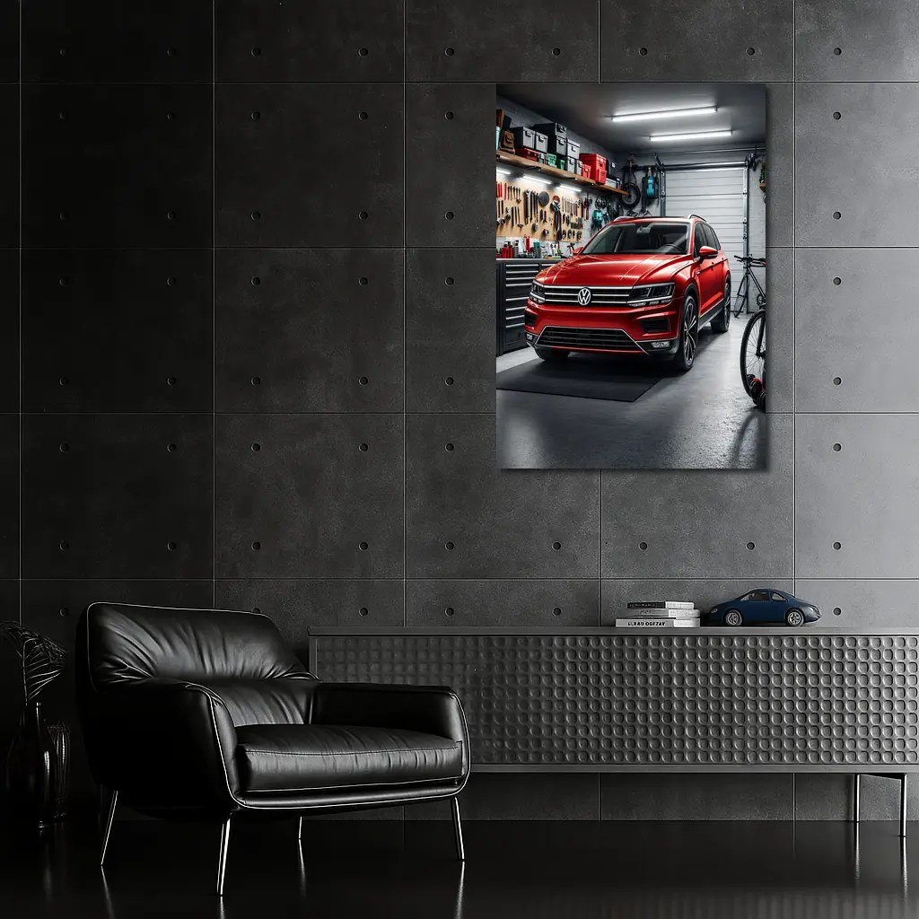 Volkswagen Tiguan Red SUV Garage Scene – Wall Art
