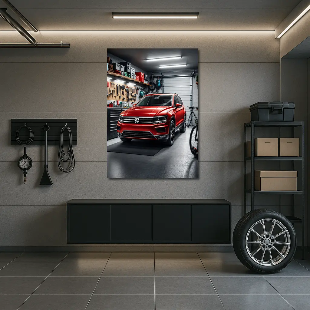 Volkswagen Tiguan Red SUV Garage Scene – Wall Art