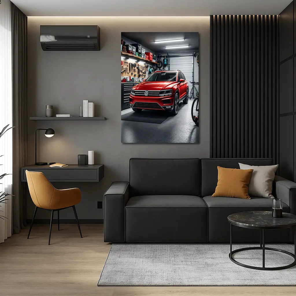 Volkswagen Tiguan Red SUV Garage Scene – Wall Art