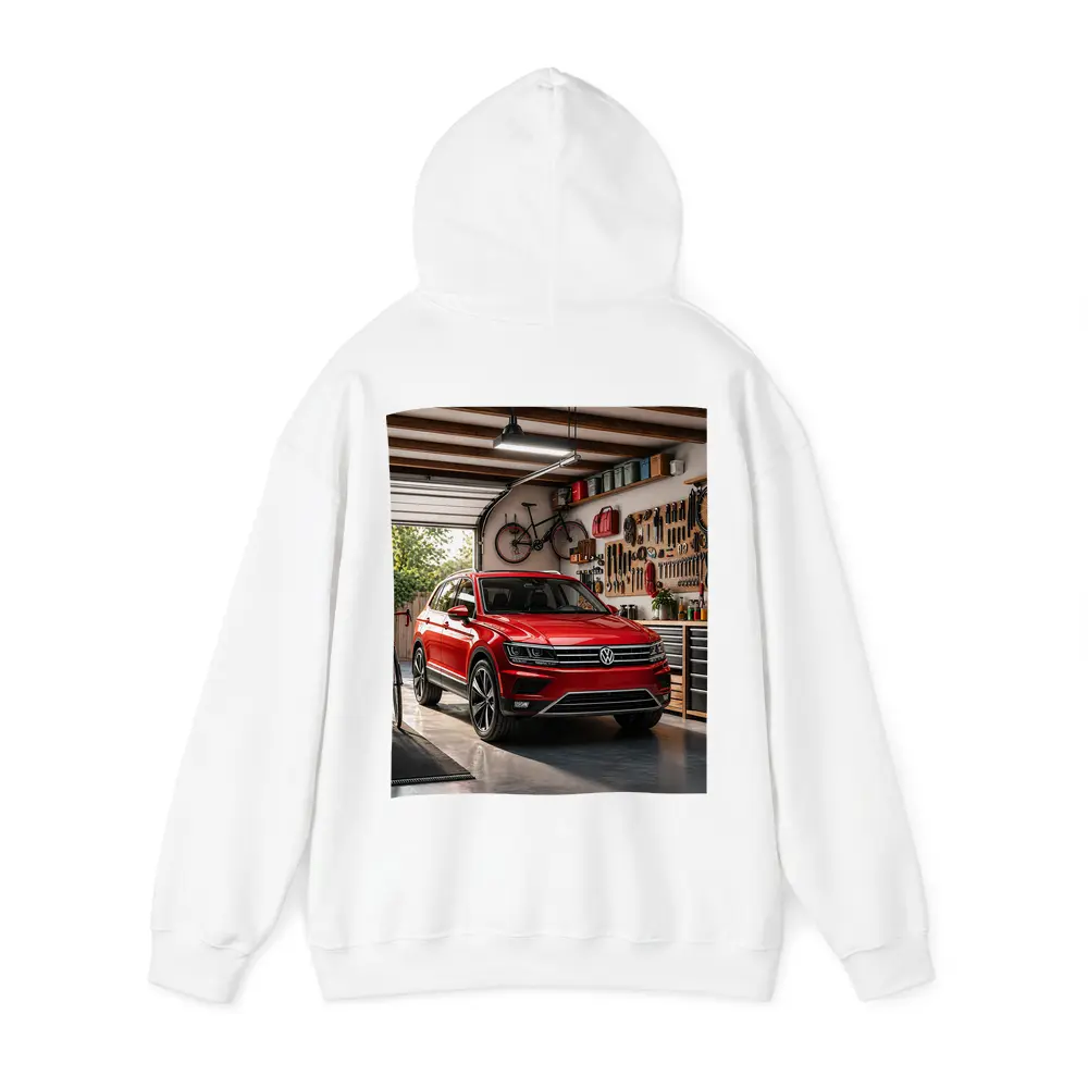 Volkswagen Tiguan Red SUV Garage Setting – Hoodies