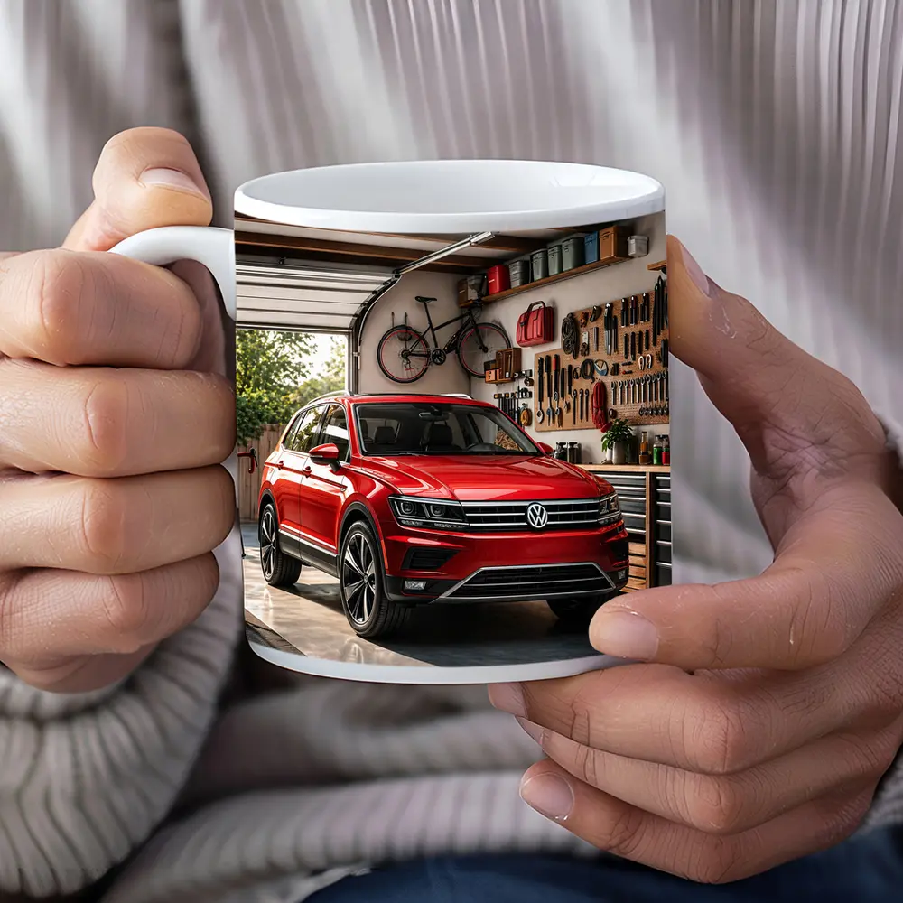 Volkswagen Tiguan Red SUV Garage Setting – Mugs
