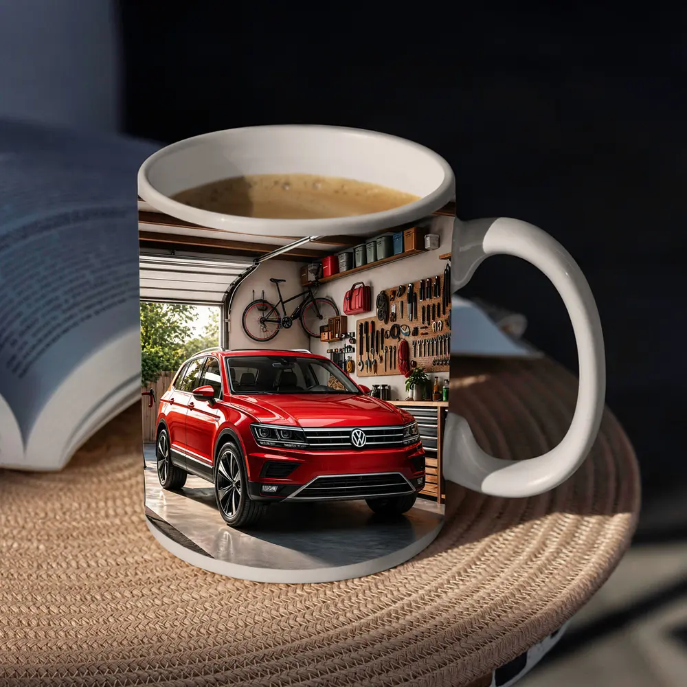 Volkswagen Tiguan Red SUV Garage Setting – Mugs