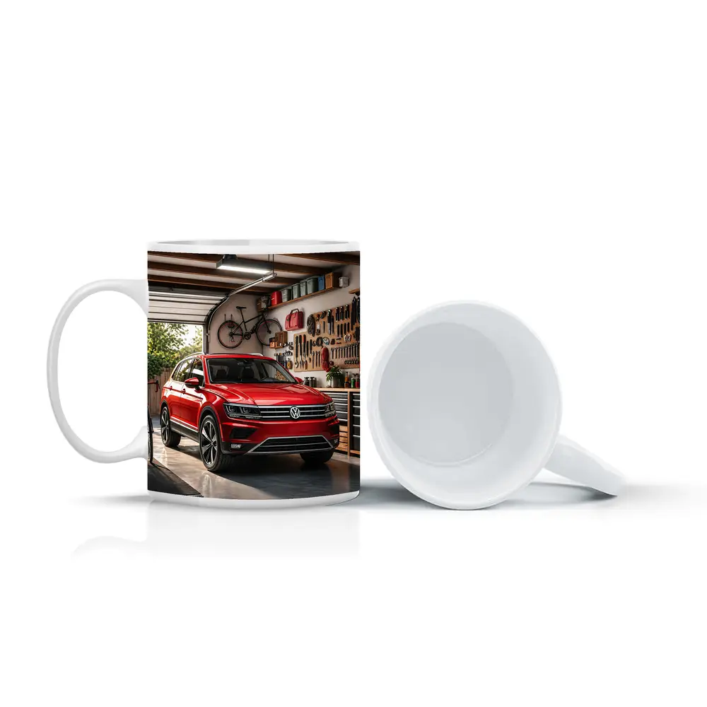 Volkswagen Tiguan Red SUV Garage Setting – Mugs