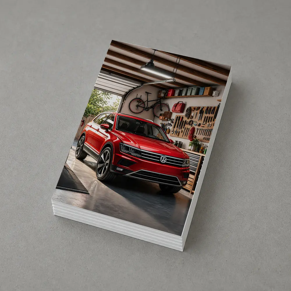 Volkswagen Tiguan Red SUV Garage Setting – Postcards