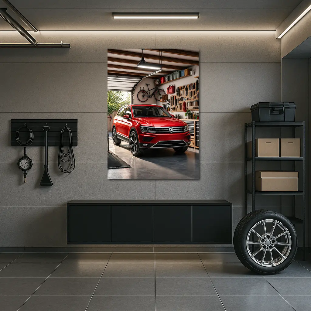 Volkswagen Tiguan Red SUV Garage Setting – Wall Art