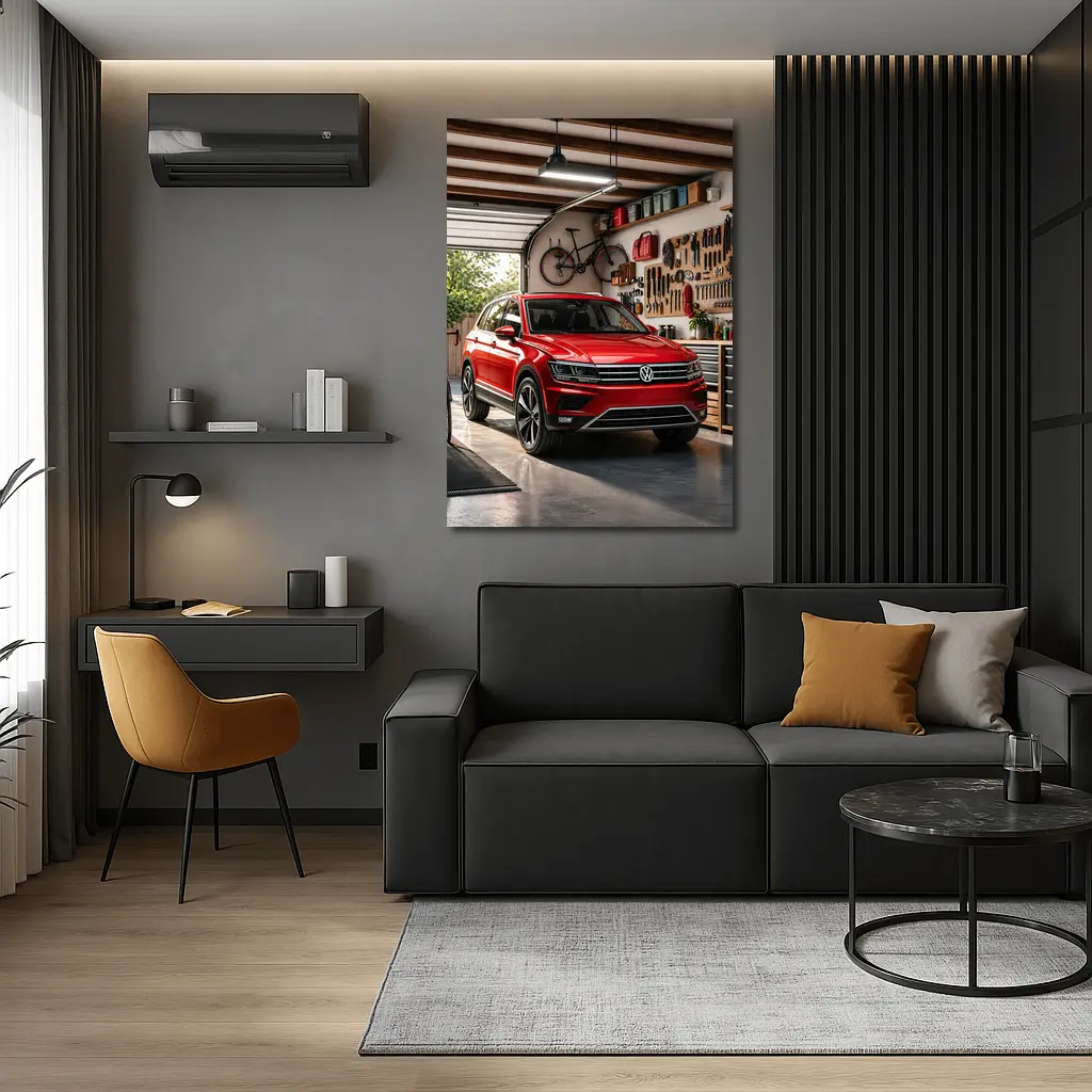 Volkswagen Tiguan Red SUV Garage Setting – Wall Art