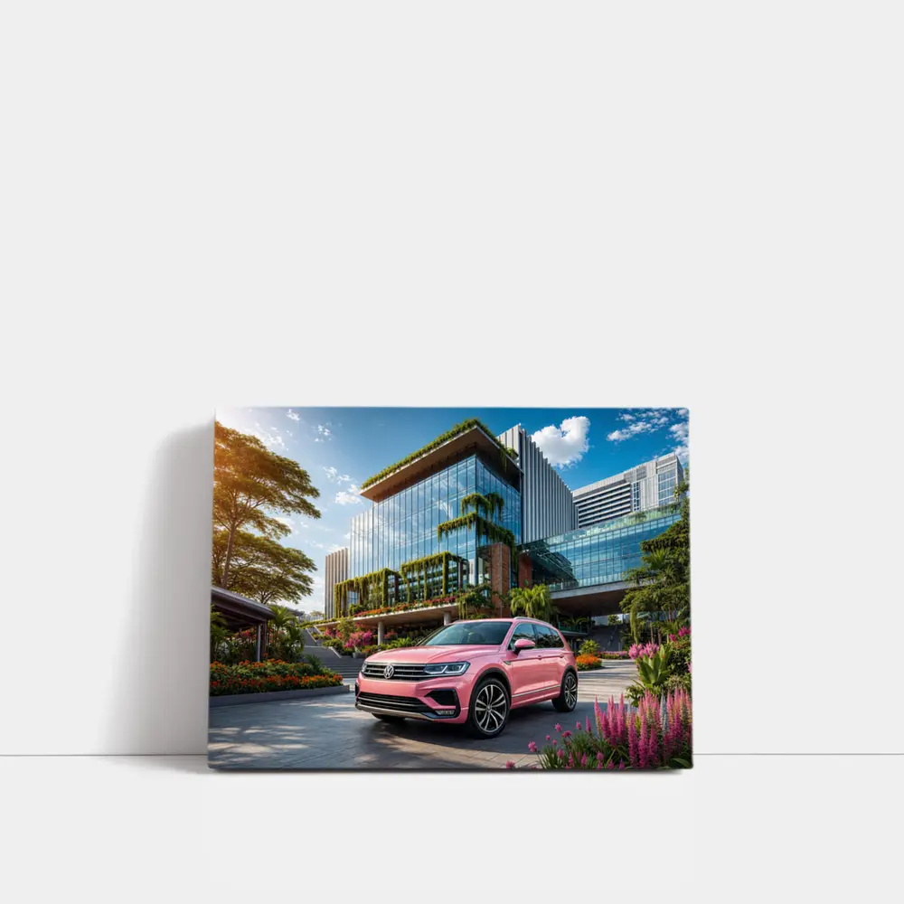 Pink Volkswagen Touareg SUV Modern Building – Wall Art