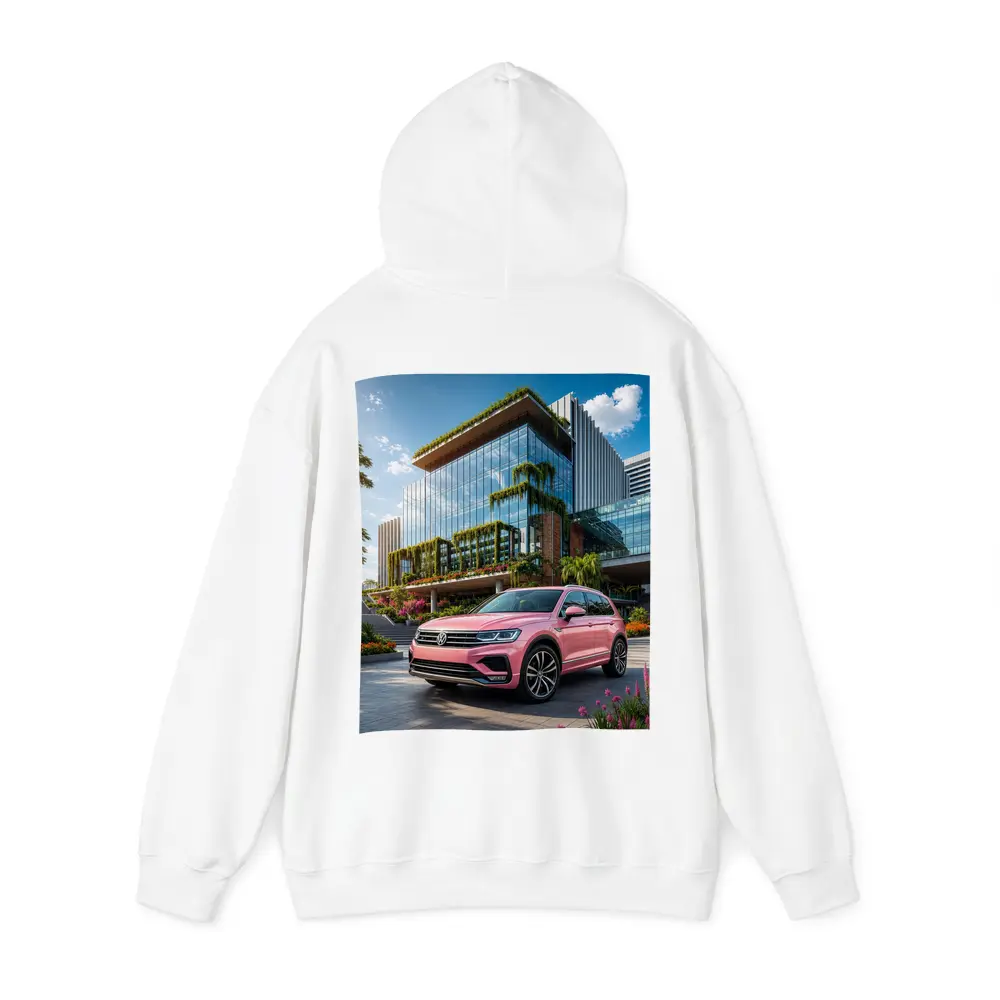 Pink Volkswagen Touareg SUV Modern Building – Hoodies