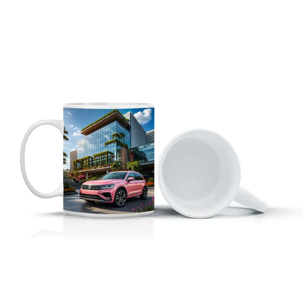 Pink Volkswagen Touareg SUV Modern Building – Mugs