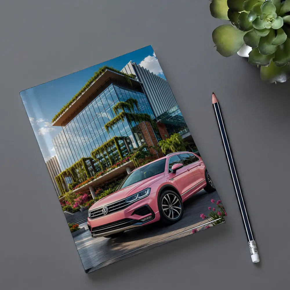 Pink Volkswagen Touareg SUV Modern Building – Notebooks