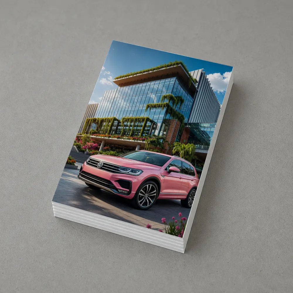 Pink Volkswagen Touareg SUV Modern Building – Postcards