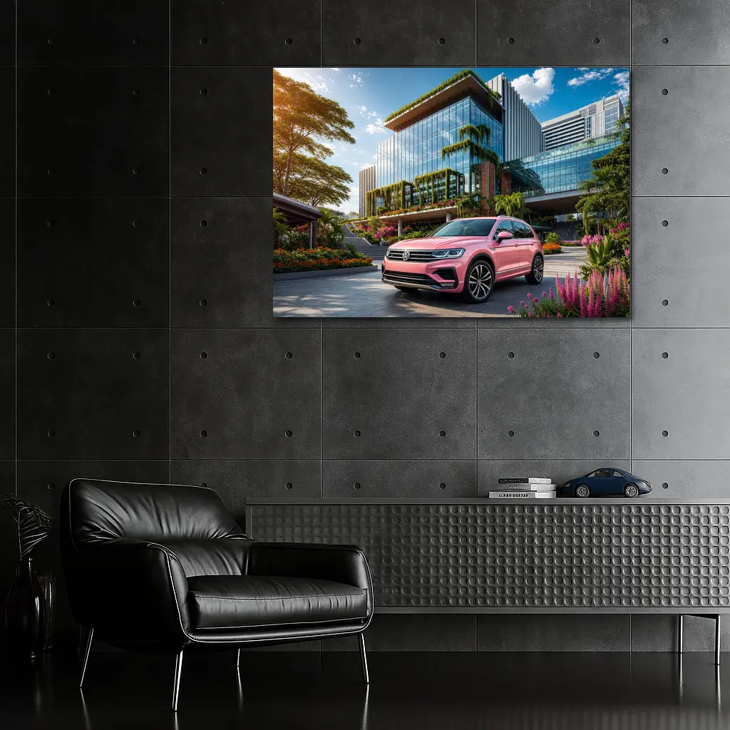 Pink Volkswagen Touareg SUV Modern Building – Wall Art