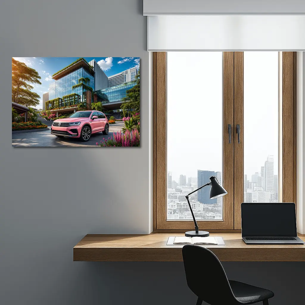 Pink Volkswagen Touareg SUV Modern Building – Wall Art