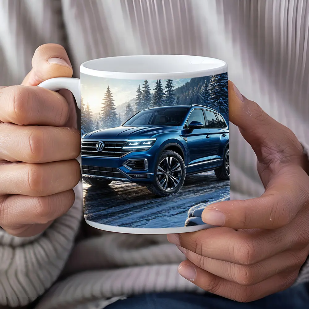 Volkswagen Touareg Blue SUV Snowy Forest – Mugs