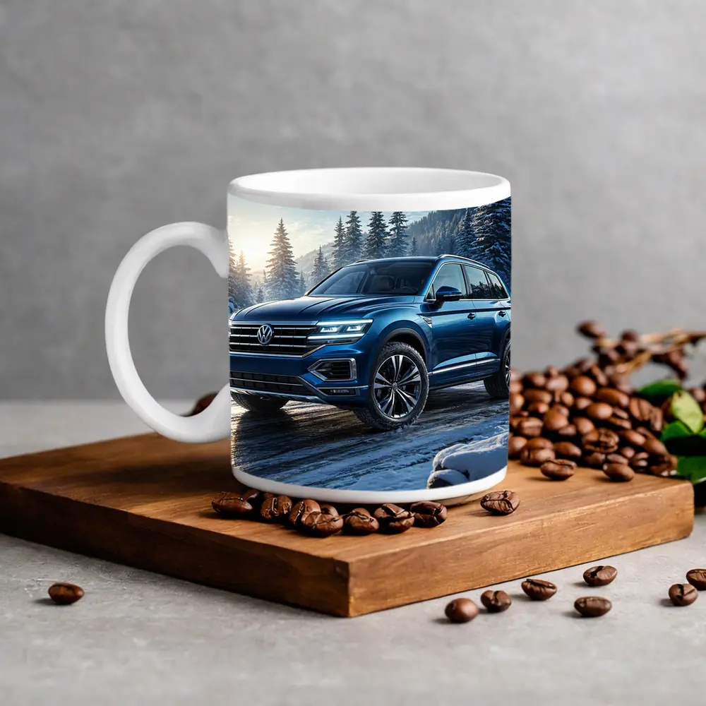 Volkswagen Touareg Blue SUV Snowy Forest – Mugs