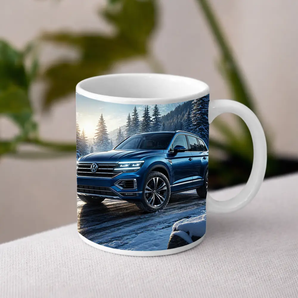 Volkswagen Touareg Blue SUV Snowy Forest – Mugs