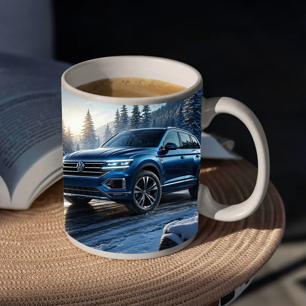Volkswagen Touareg Blue SUV Snowy Forest – Mugs