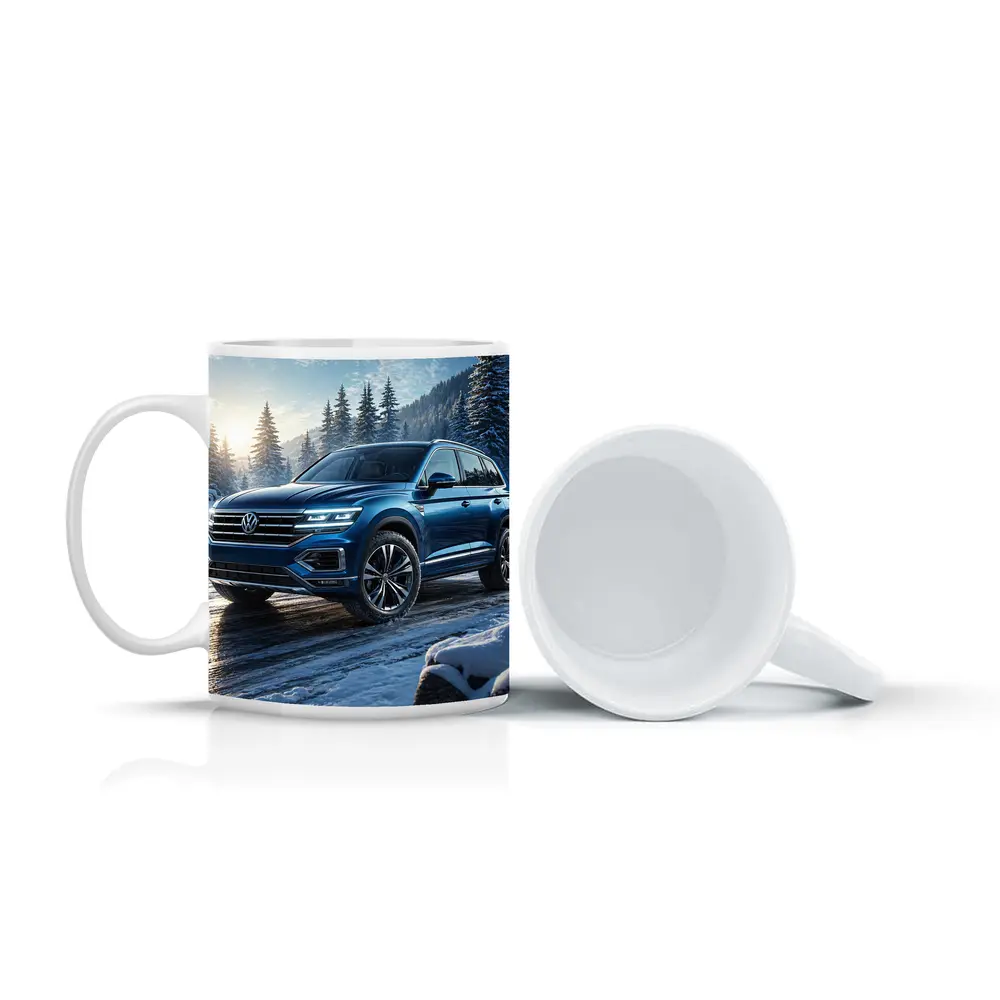 Volkswagen Touareg Blue SUV Snowy Forest – Mugs