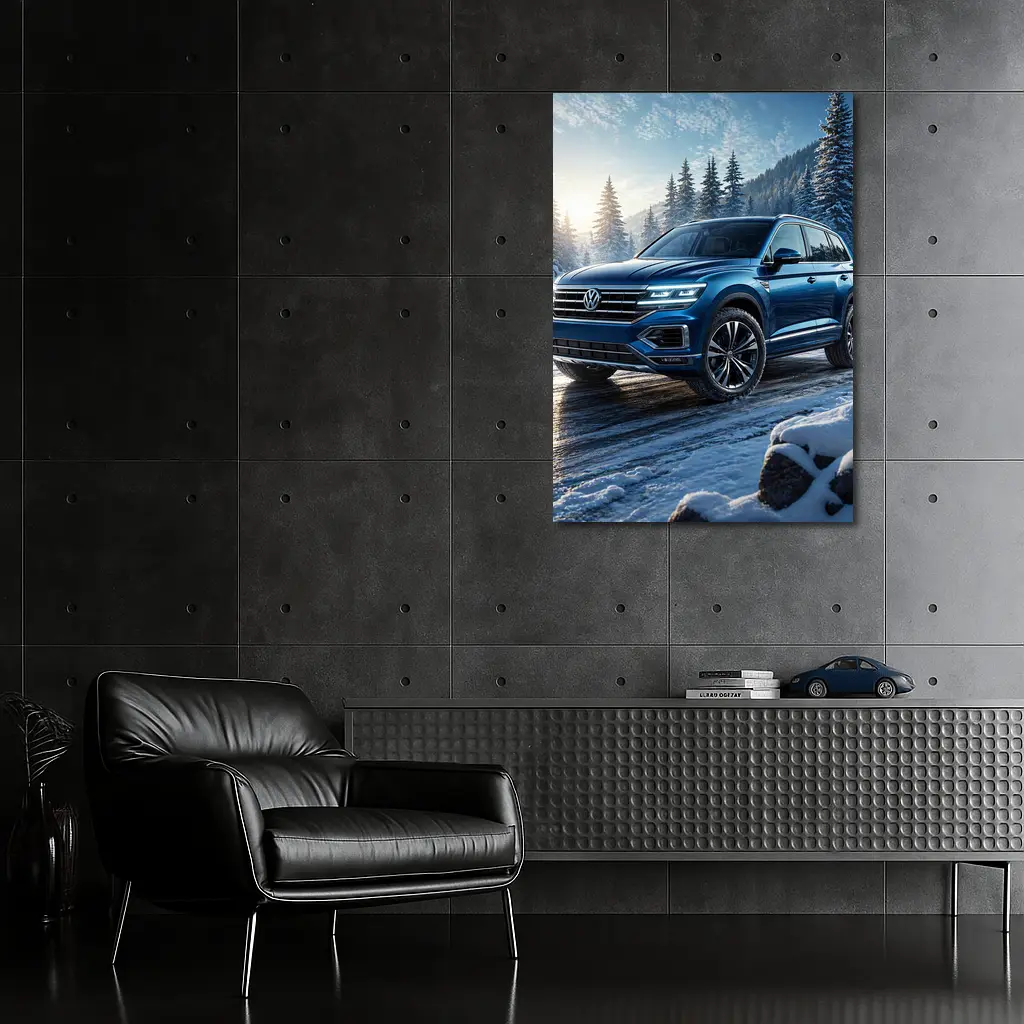 Volkswagen Touareg Blue SUV Snowy Forest – Wall Art