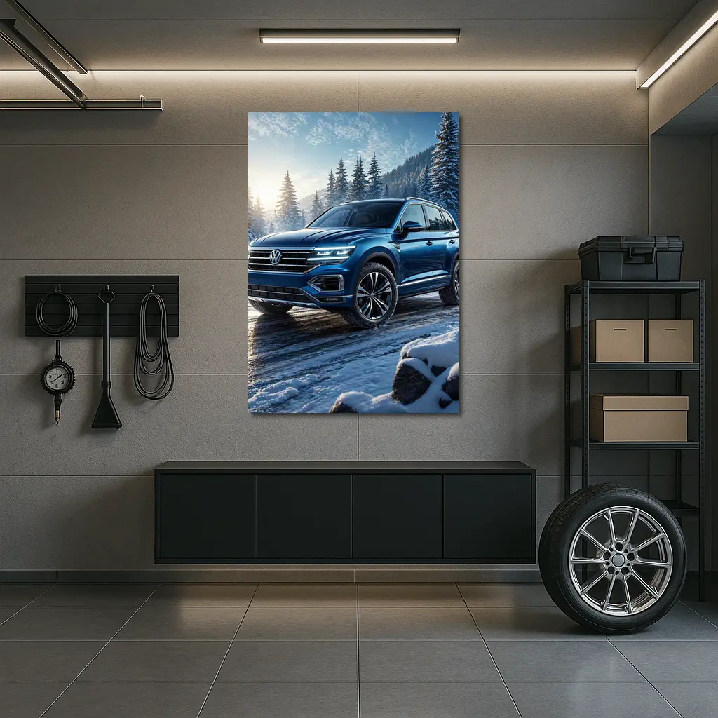 Volkswagen Touareg Blue SUV Snowy Forest – Wall Art