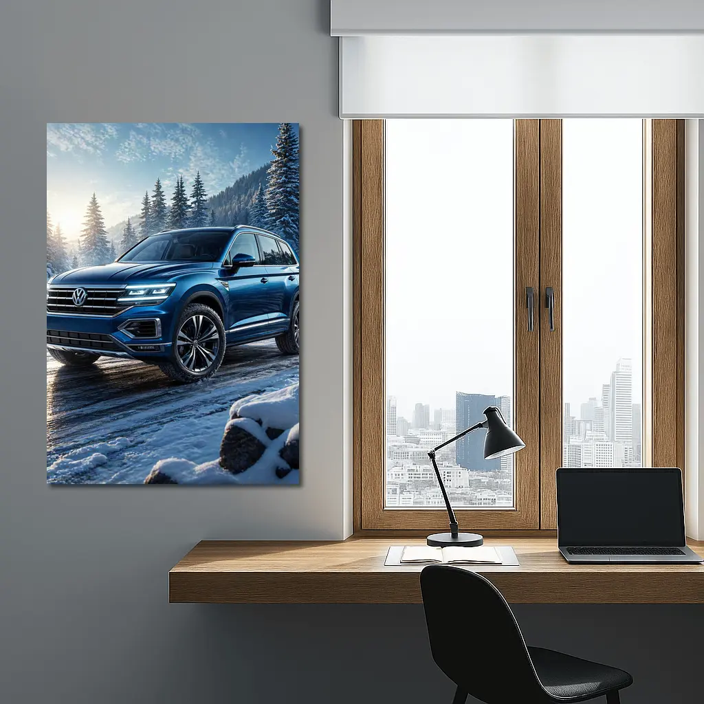 Volkswagen Touareg Blue SUV Snowy Forest – Wall Art