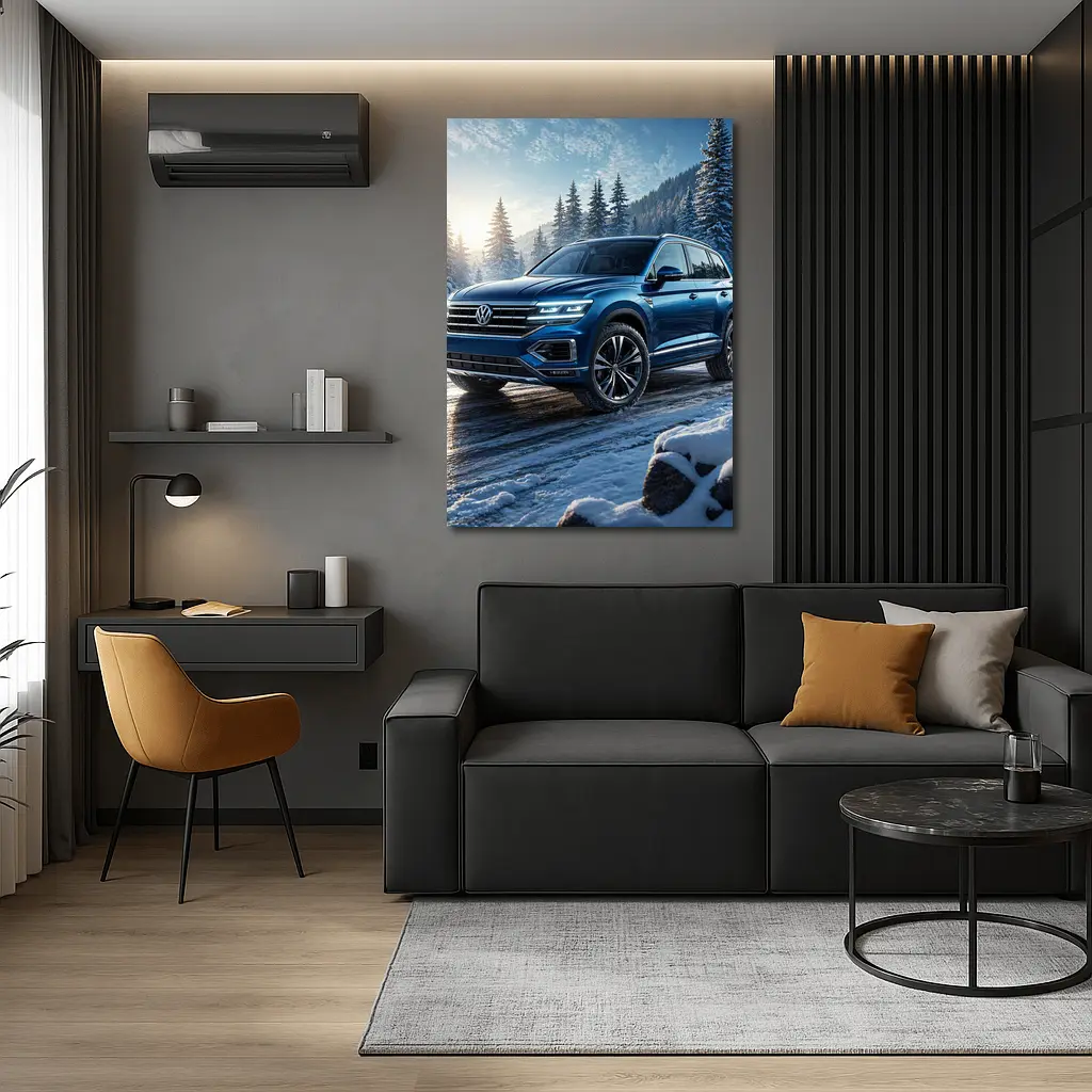 Volkswagen Touareg Blue SUV Snowy Forest – Wall Art