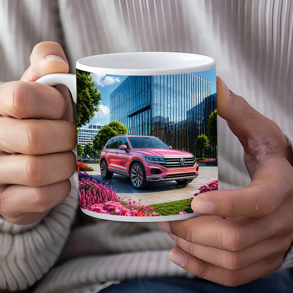 Volkswagen Touareg Pink SUV Modern Building – Mugs