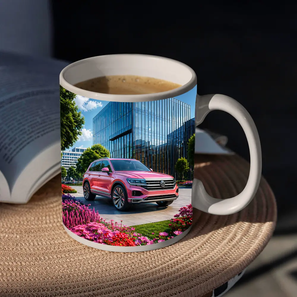 Volkswagen Touareg Pink SUV Modern Building – Mugs