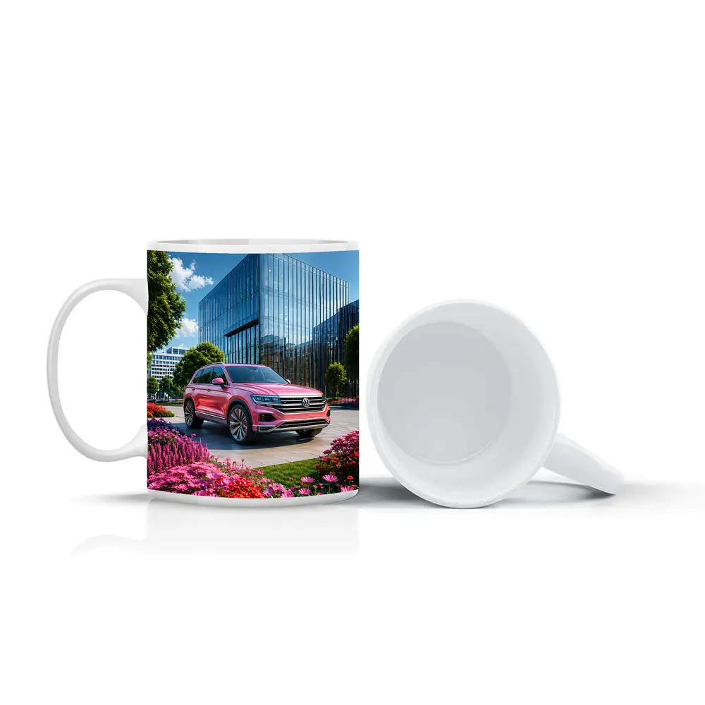 Volkswagen Touareg Pink SUV Modern Building – Mugs
