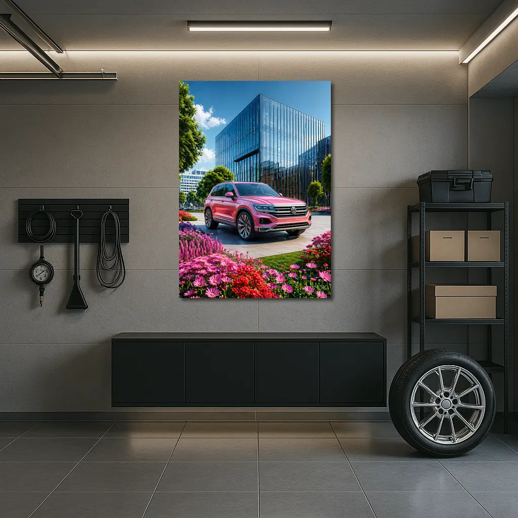 Volkswagen Touareg Pink SUV Modern Building – Wall Art