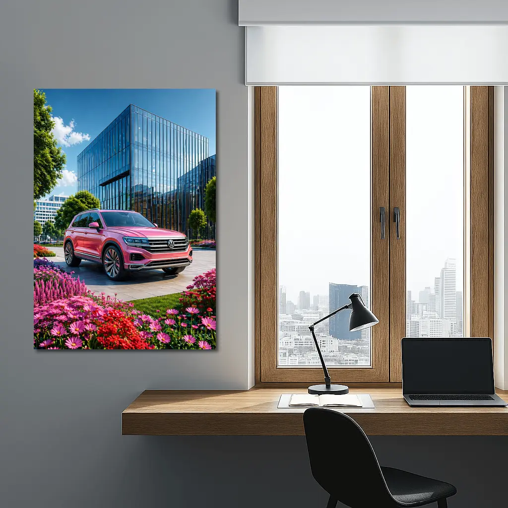 Volkswagen Touareg Pink SUV Modern Building – Wall Art
