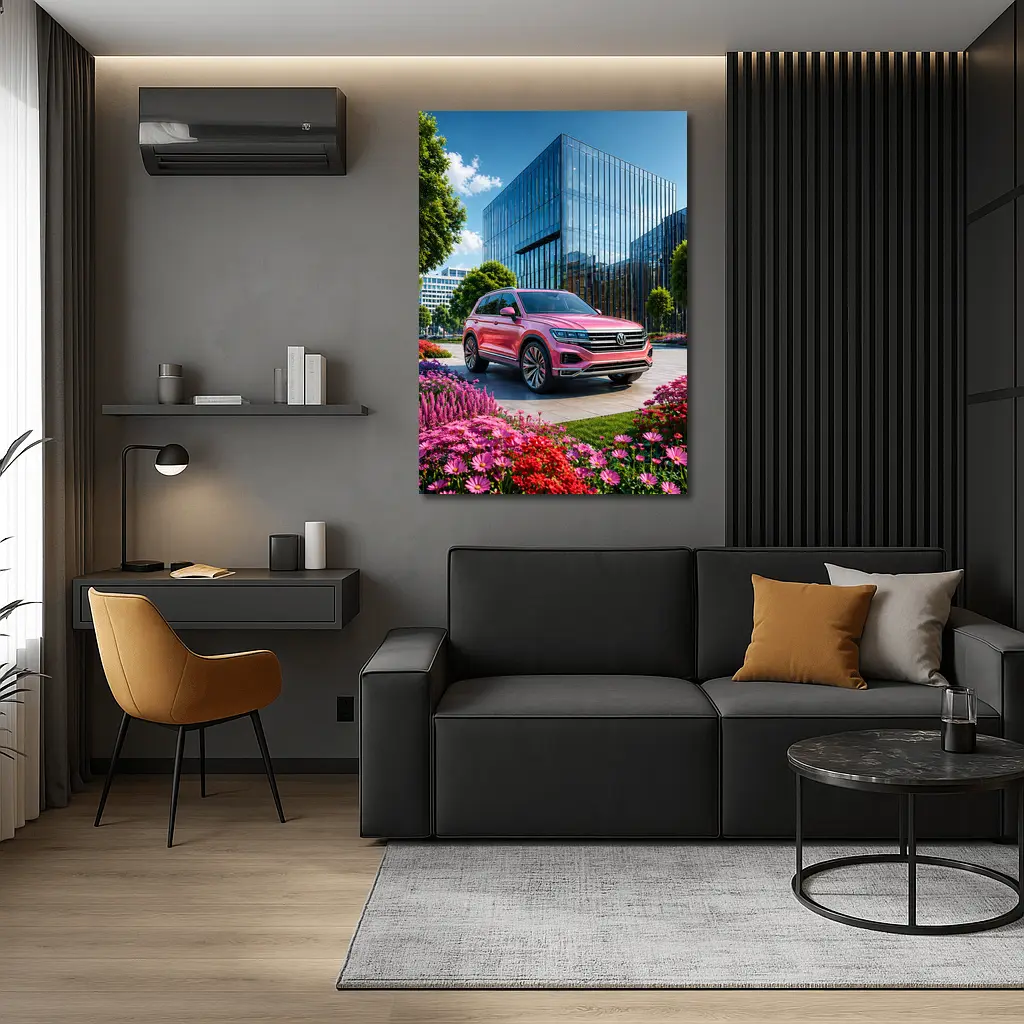 Volkswagen Touareg Pink SUV Modern Building – Wall Art