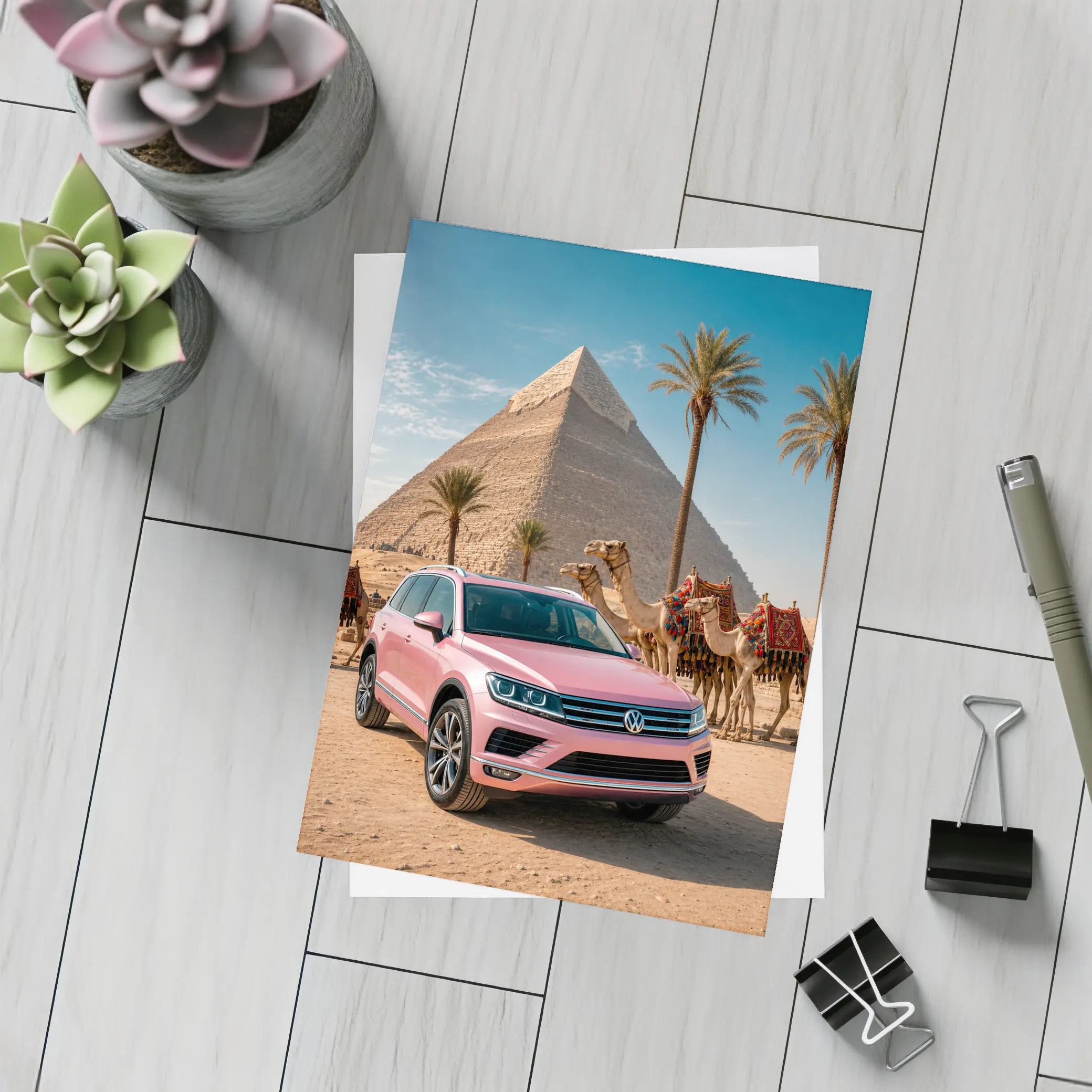 Volkswagen Touareg Pink SUV Egypt Pyramids – Postcards