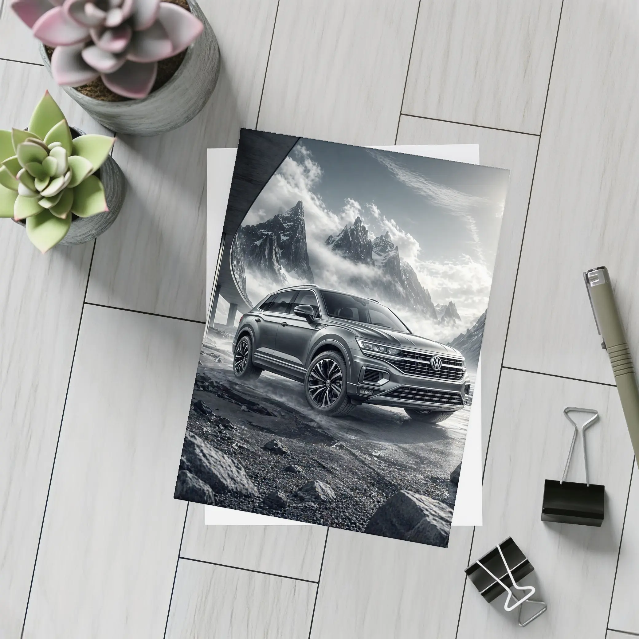 Volkswagen Touareg SUV Dark Mountain Scene – Postcards