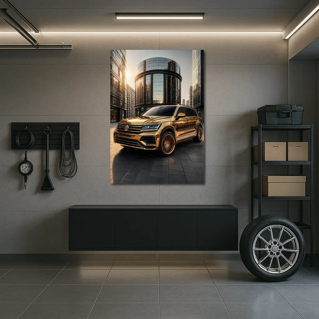Volkswagen Touareg Gold Chrome City Buildings – Wall Art