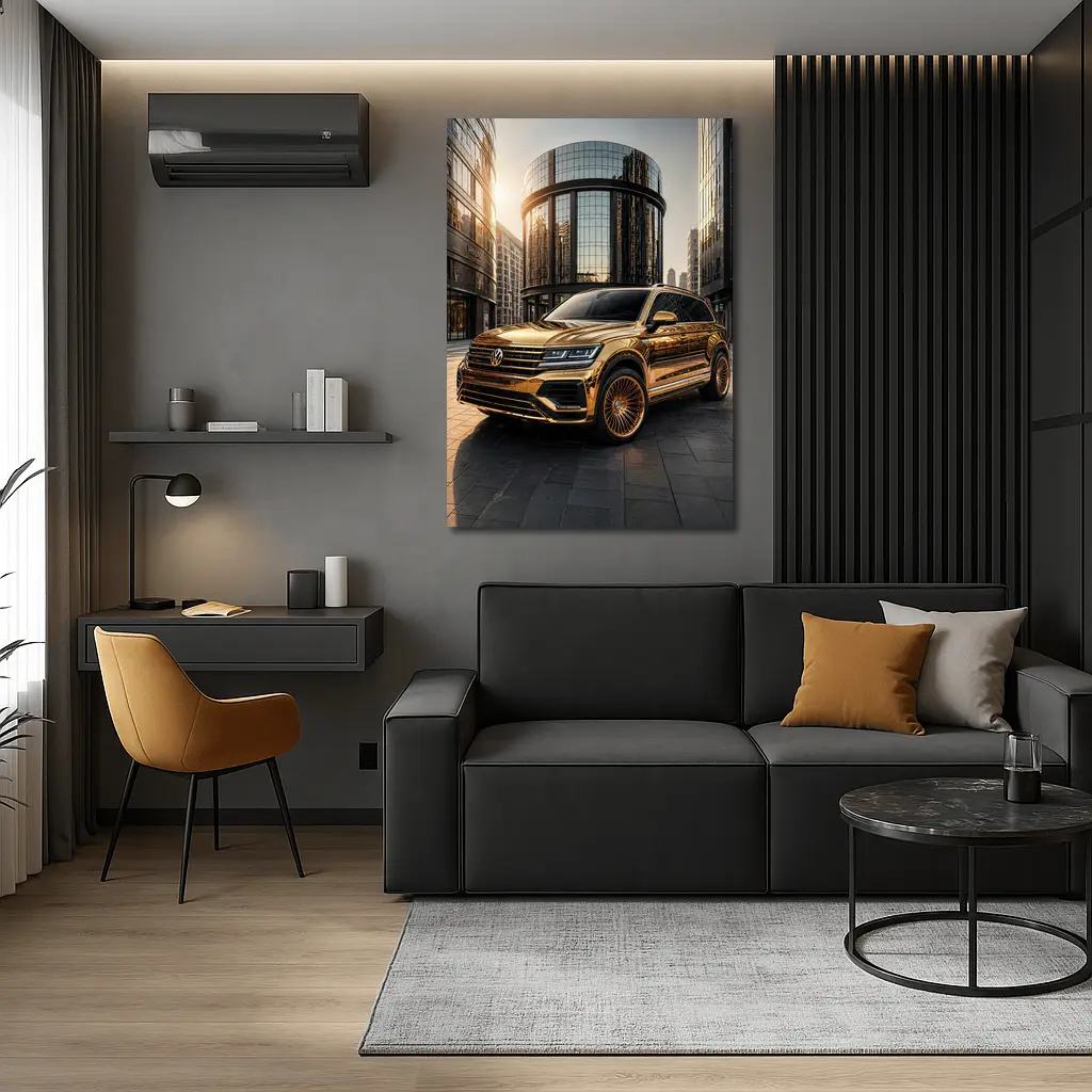 Volkswagen Touareg Gold Chrome City Buildings – Wall Art